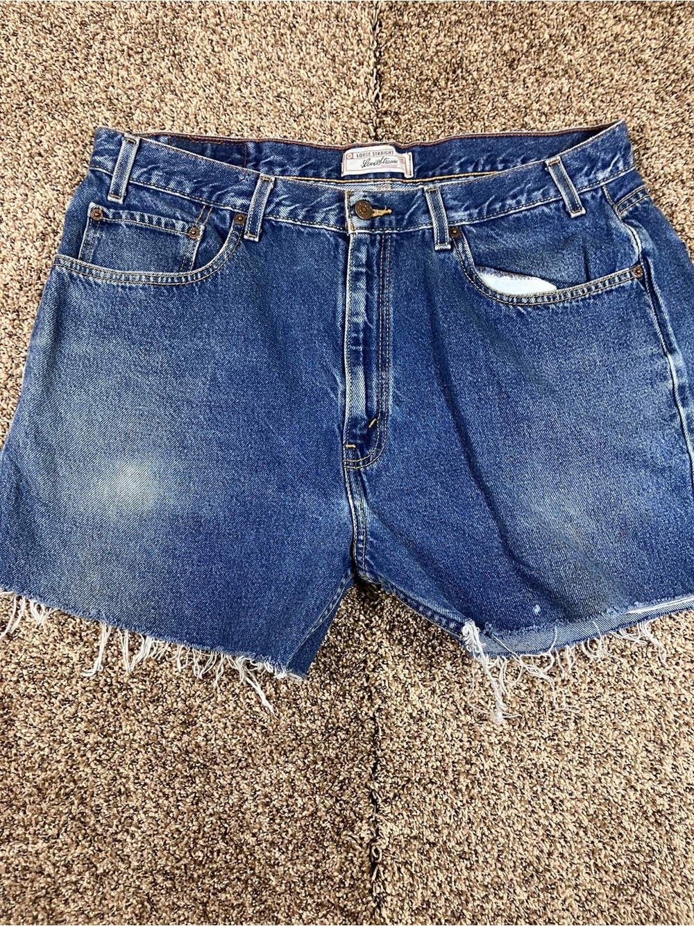 Levi's Dark Blue Cutoff Denim Shorts with Frayed Hem